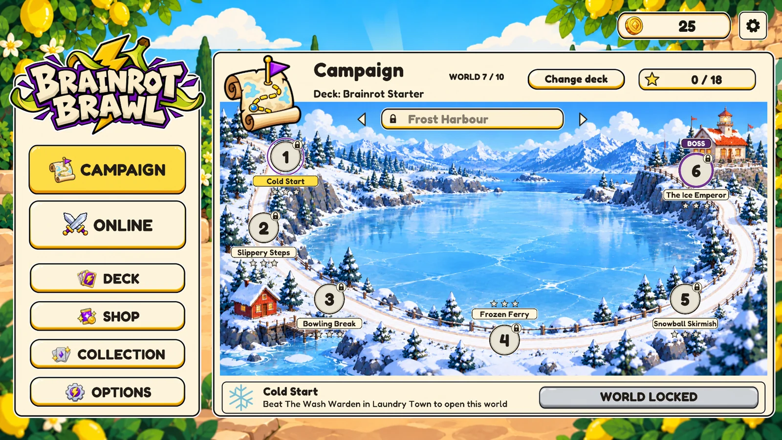 Frost Harbour campaign map with snowy mountains and a frozen bay