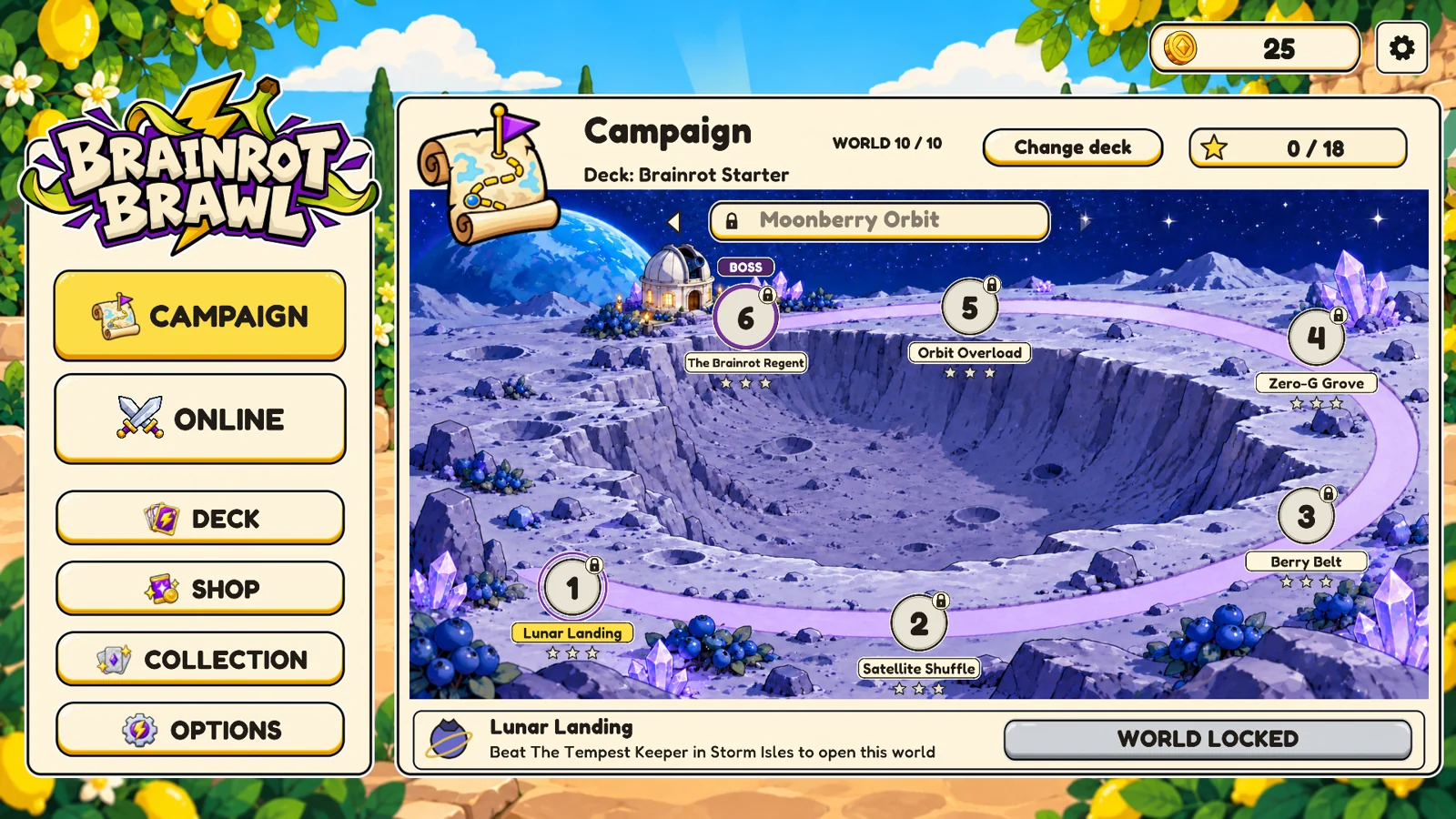 Moonberry Orbit campaign map with lunar paths, craters and an observatory