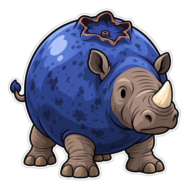 A rhinoceros with a round blueberry body